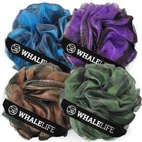 WhaleLife front packaging showing four matte black loofahs and clean design
