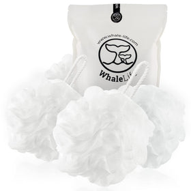 WhaleLife loofah front packaging showing four puffs, convenient family supply