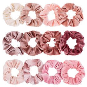 Whaline front packaging of 12 pink velvet scrunchies showing cohesive set and gift-ready presentation