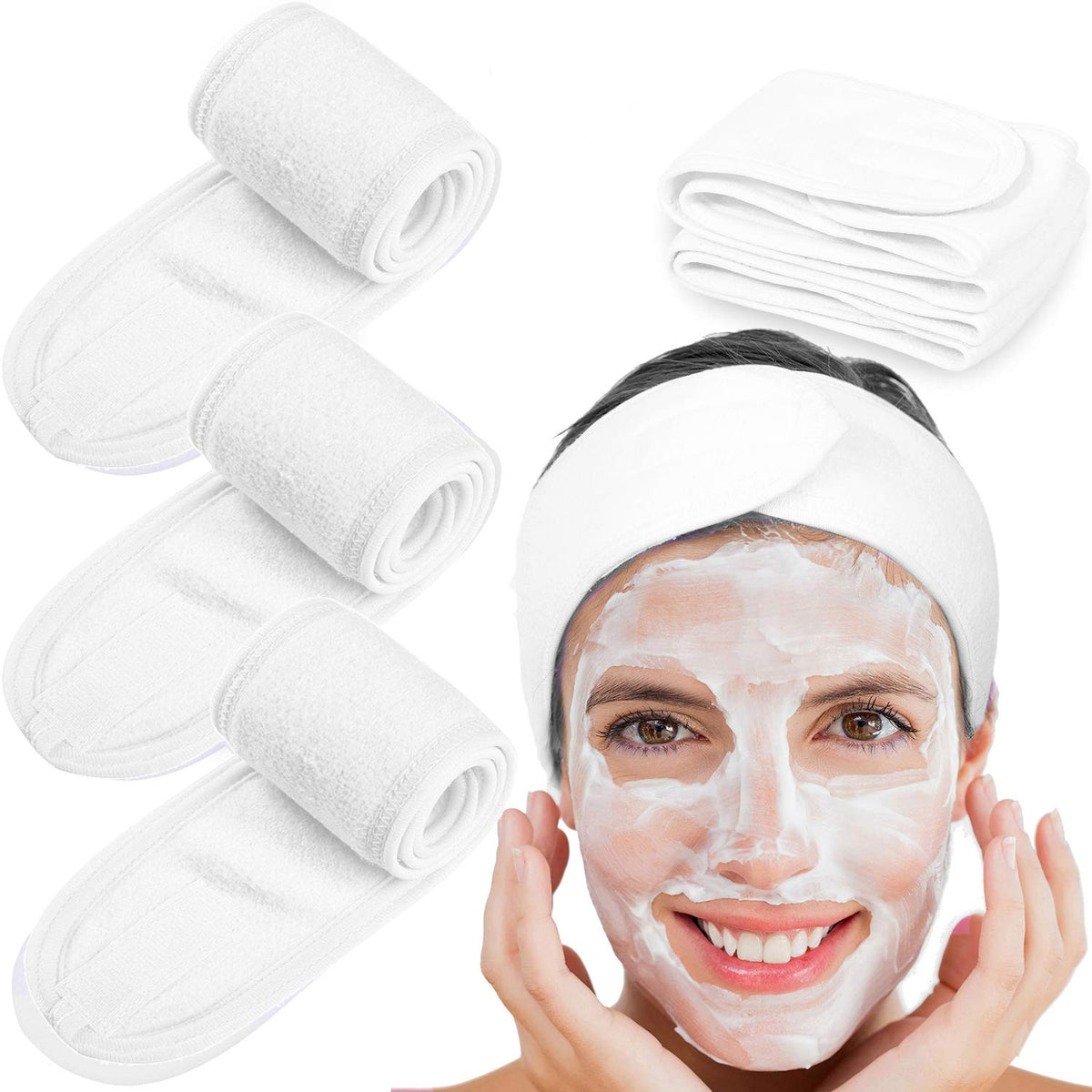 Whaline front view of four white headbands showing clean presentation and convenience