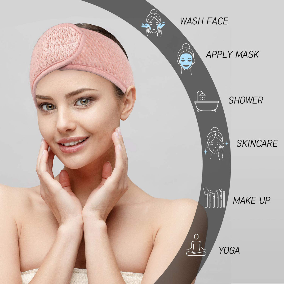 Whaline headband in use during skincare showing hair kept dry and tidy