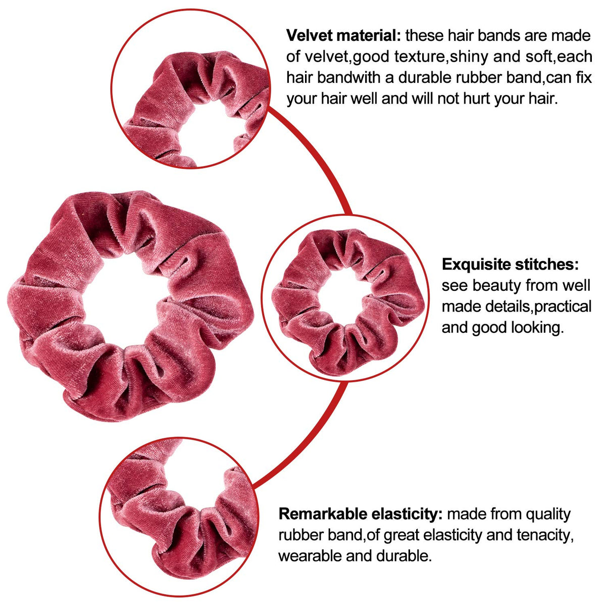 Detailed view of Whaline scrunchie stretched to show elastic core strength and reliable hold