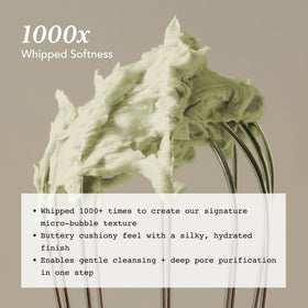 Whipped Semo Company foam on hand illustrating gentle deep cleansing