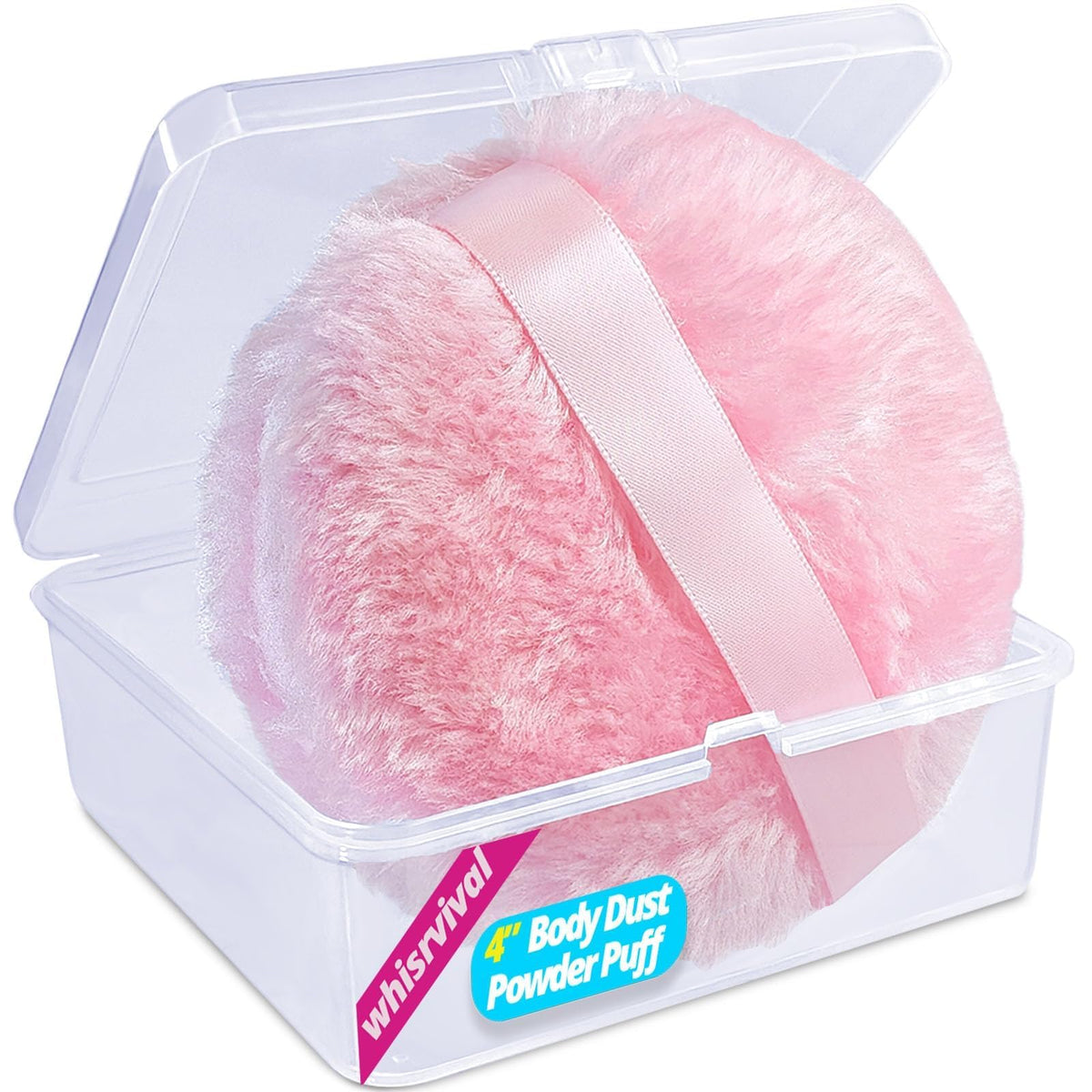 whisrvival puff front packaging in clear case showing neat travel-ready storage benefit