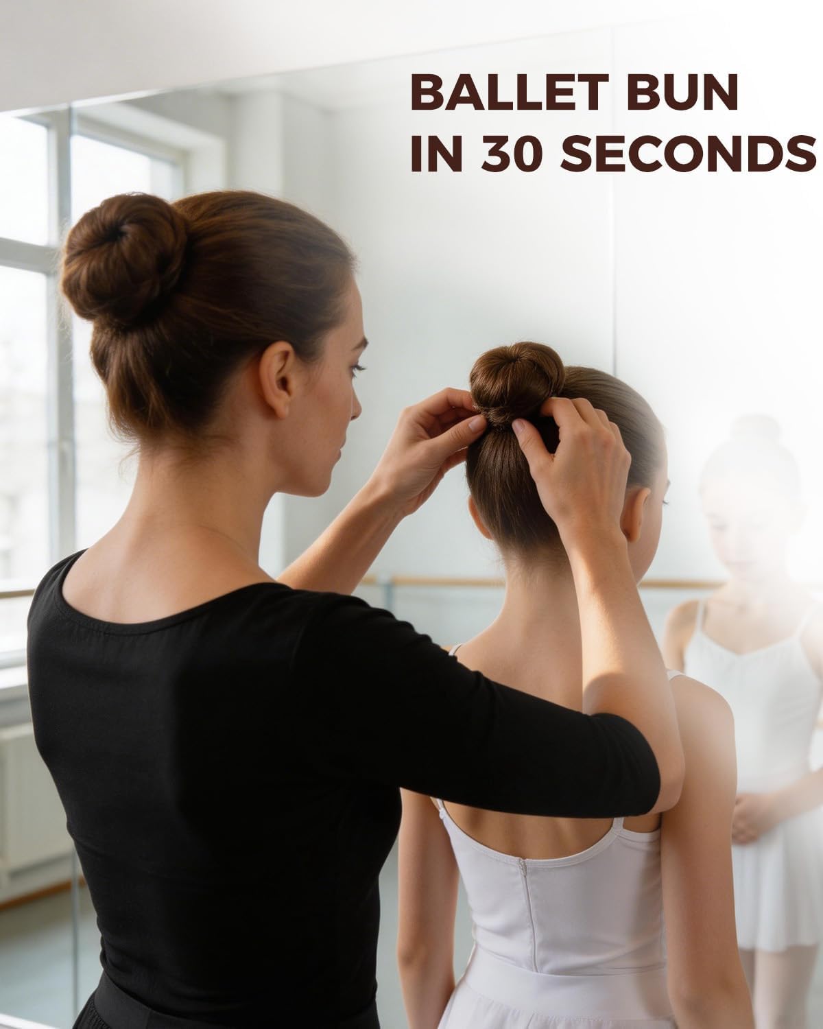 whisrvival donut hidden beneath hair with smooth finished bun, looks natural