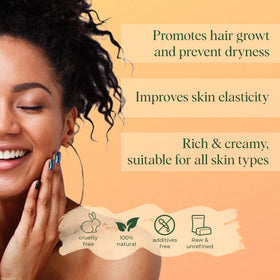 White Naturals applying mango butter to hair ends displaying smoother, less frizzy strands
