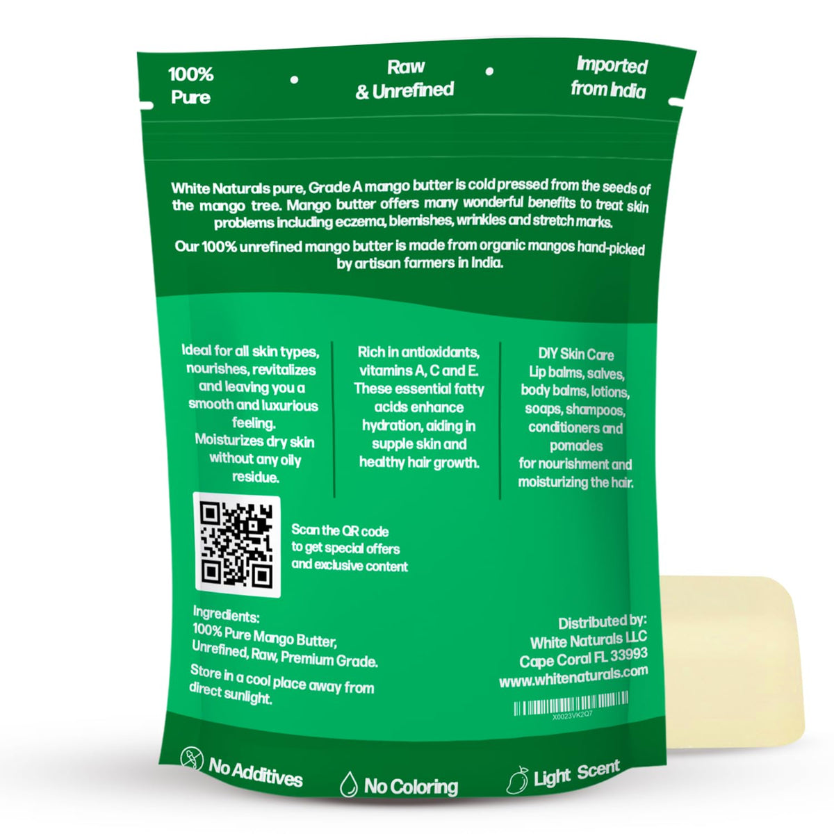 White Naturals close-up texture of raw mango butter highlighting creamy, spreadable consistency