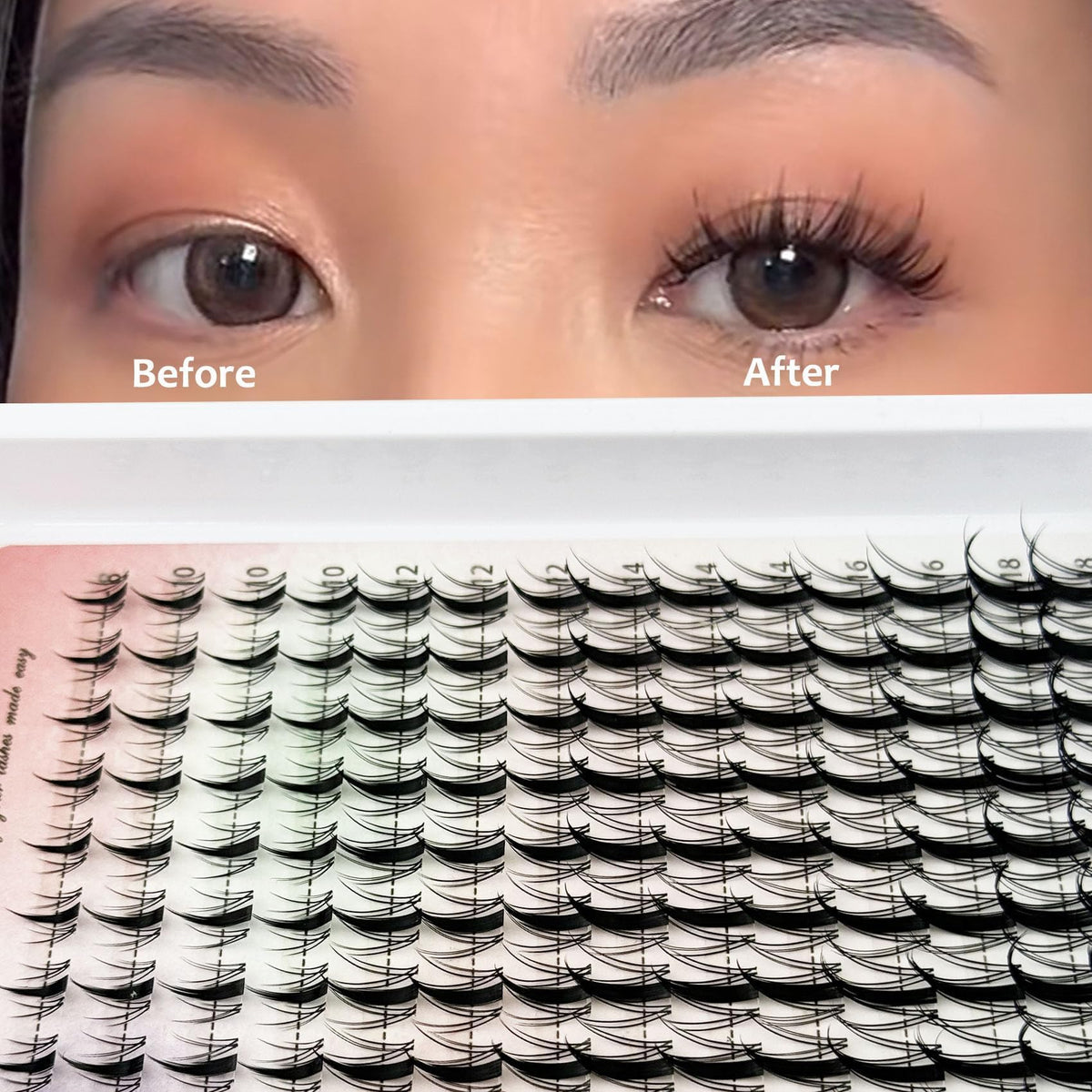 Whybraw before and after eye comparison showing amplified lashes