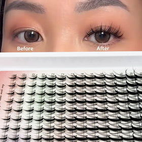 Whybraw before and after eye comparison showing amplified lashes