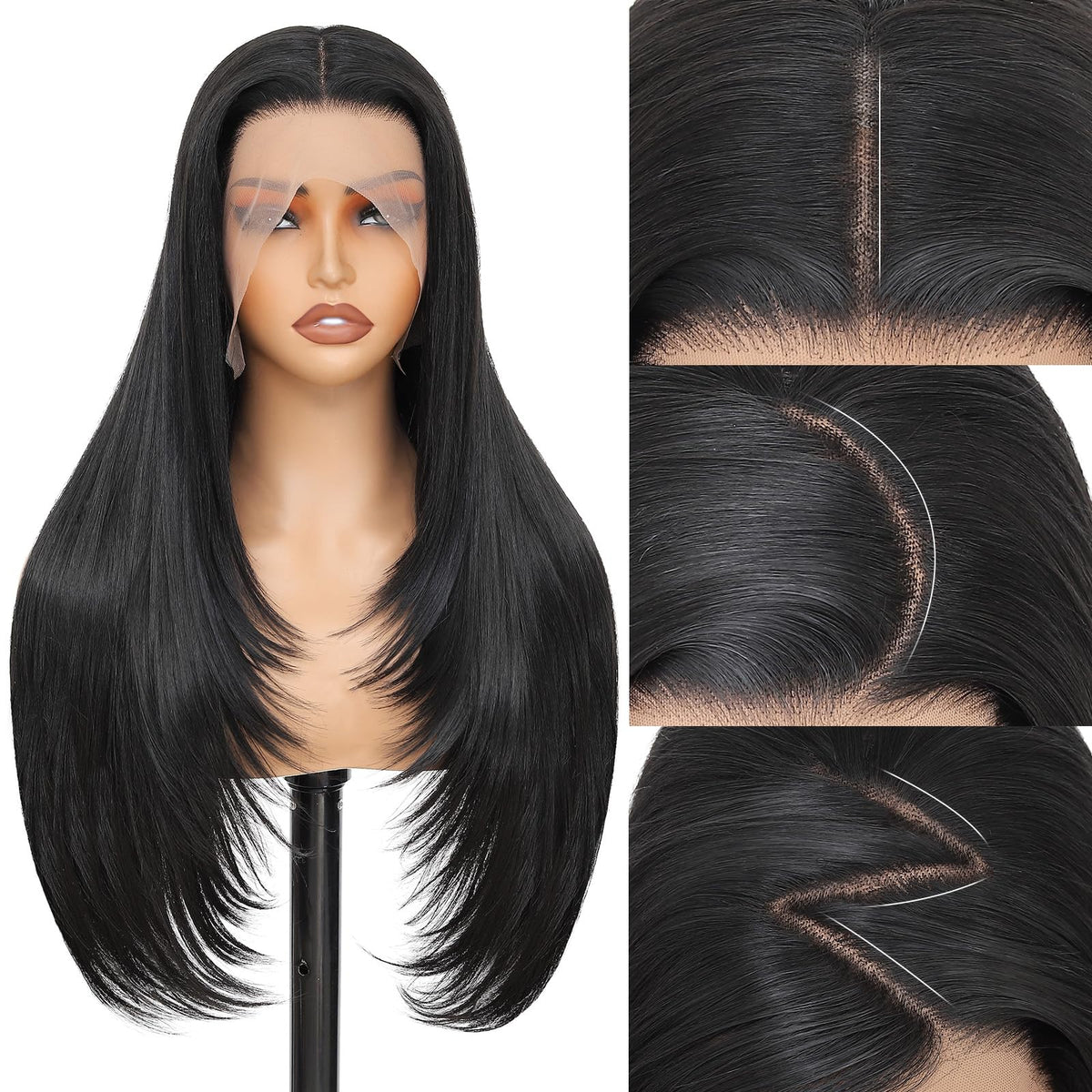 WIGAGA front view of 13x4 HD lace wig showcasing natural hairline and style benefit