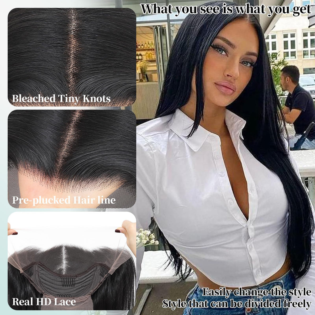 WIGAGA close-up of pre-plucked HD lace showing invisible hairline for realism