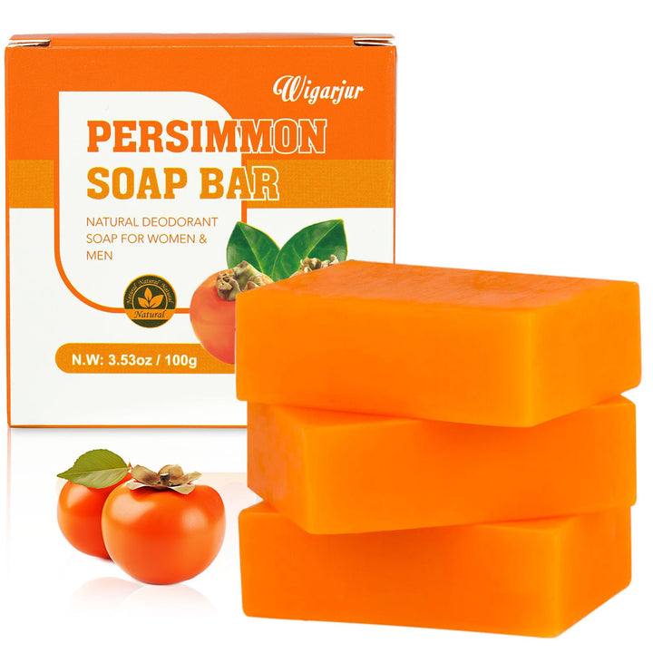 wigarjur front packaging showing three persimmon soap bars and benefits