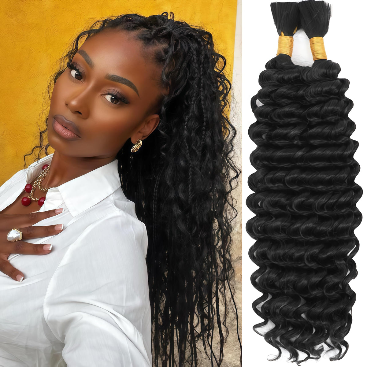 WIGICD deep wave front packaging showing 20-inch boho braiding hair and clear label benefit