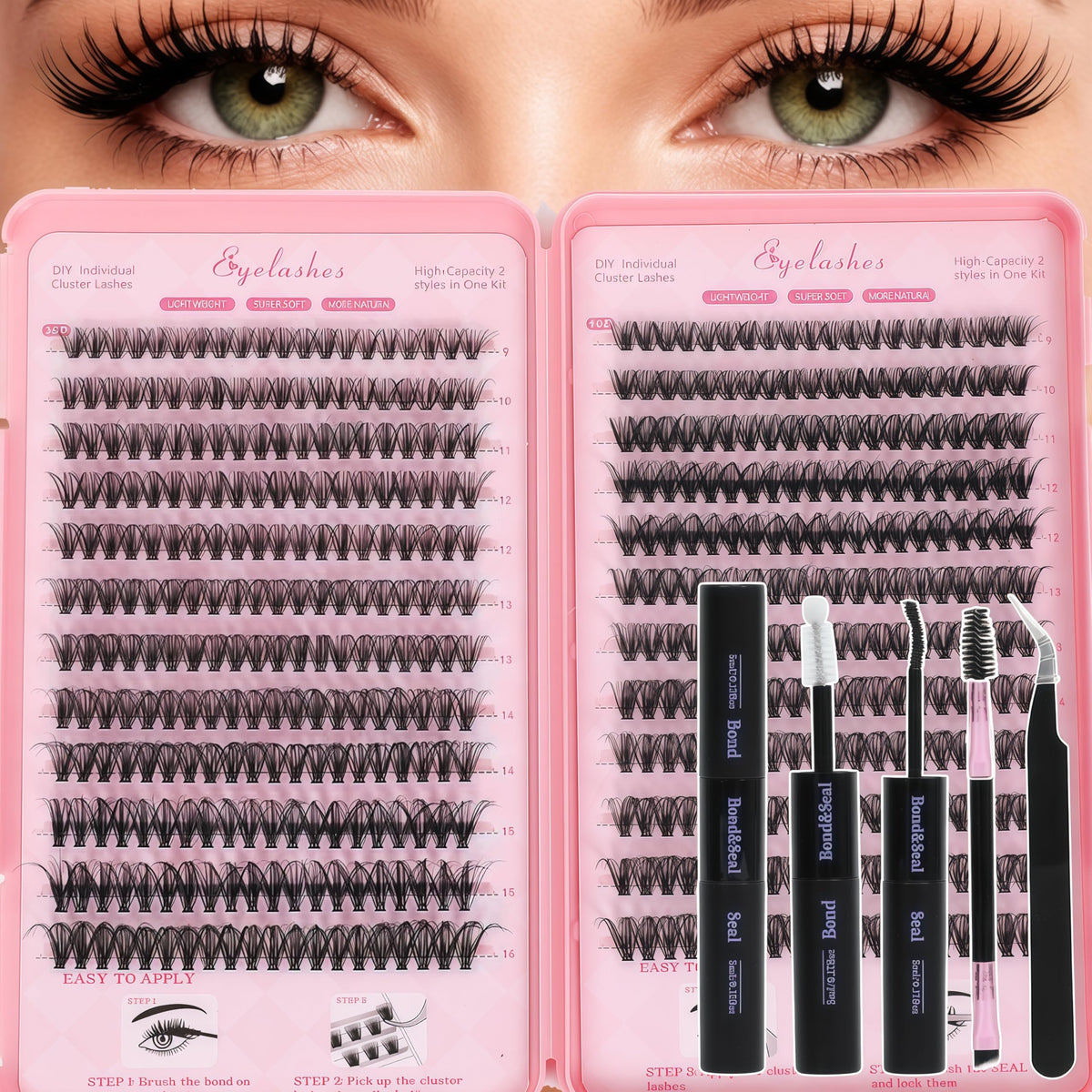 WIGICD front packaging showing complete lash clusters kit and tools benefit convenience