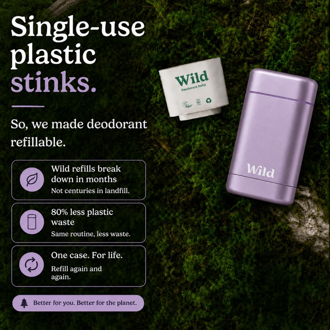 Wild bathroom lifestyle shot with case on shelf showing stylish sustainable routine benefit