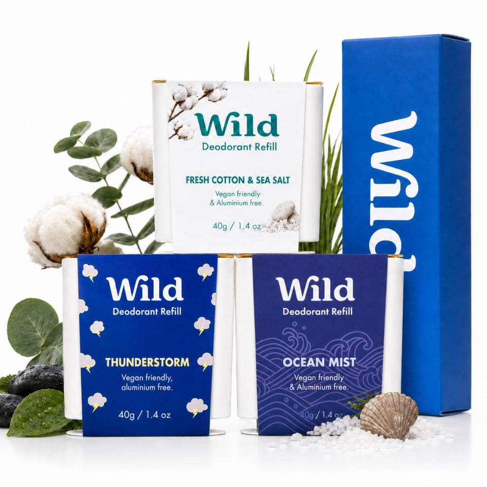 Wild front packaging of three bamboo-pulp refills showing convenience and eco benefit
