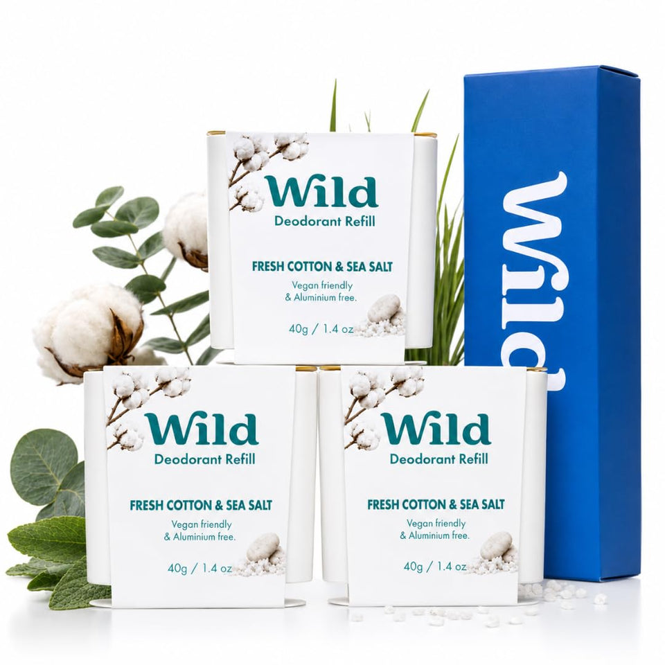 Wild front packaging showing three refill box and eco benefit