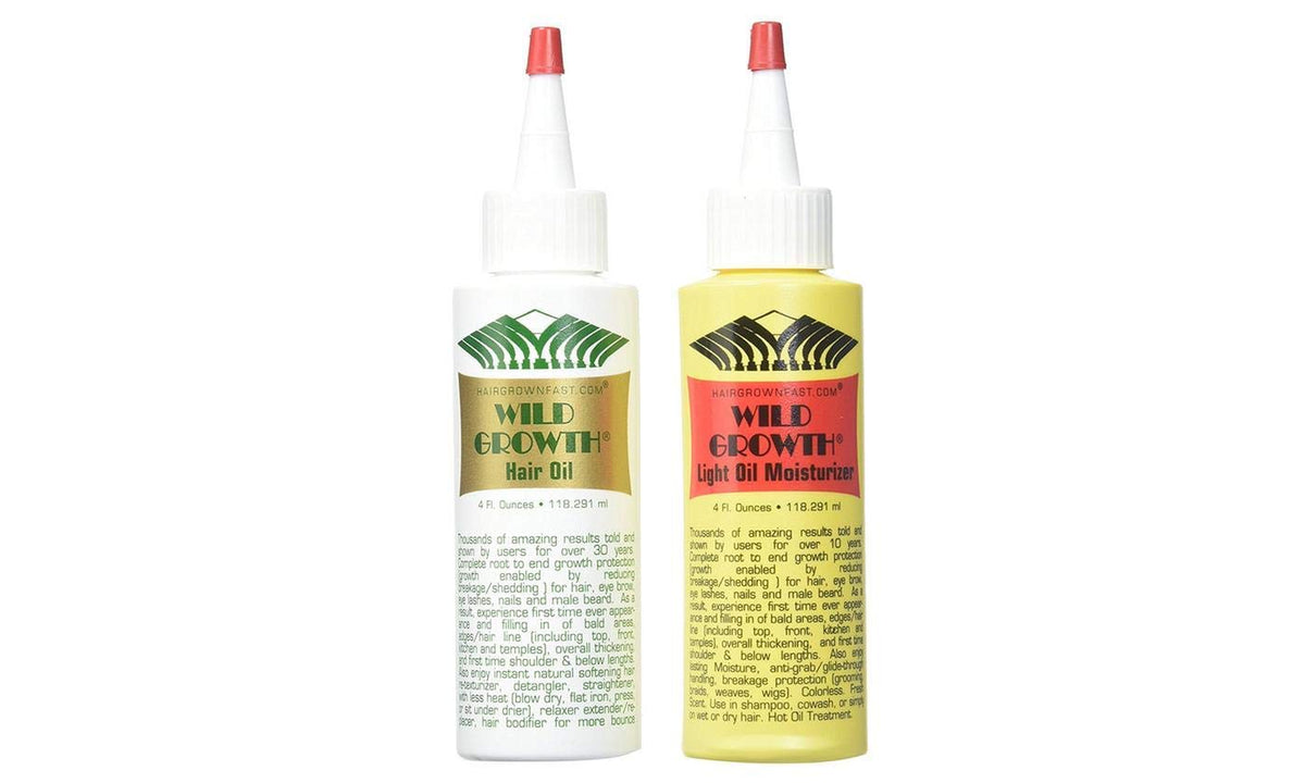Wild Growth front bottles showing yellow and green formulas and clear labeling benefit