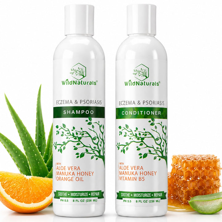Wild Naturals front packaging set showing both bottles and benefits