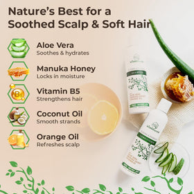 Wild Naturals shampoo bottle close-up highlighting ingredient callouts