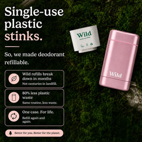 Wild recyclable packaging flatlay emphasizing reduced plastic waste benefits