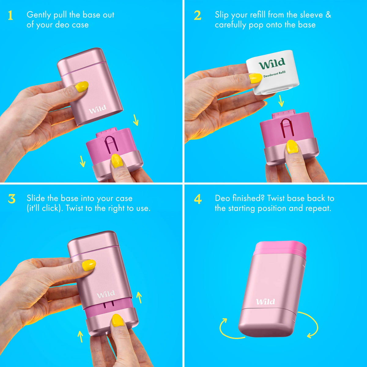 Wild refill installed in refillable case illustrating easy swap and reduced plastic