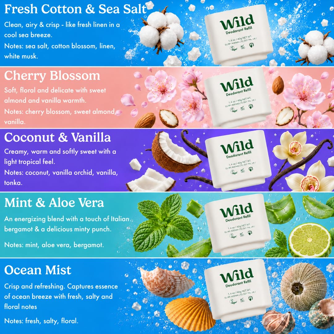 Wild scent swatches of five refills showing scent variety benefit