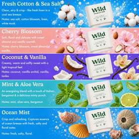 Wild scent swatches of five refills showing scent variety benefit