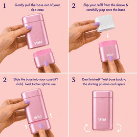 Wild deodorant next to a hand showing size and real-world scale