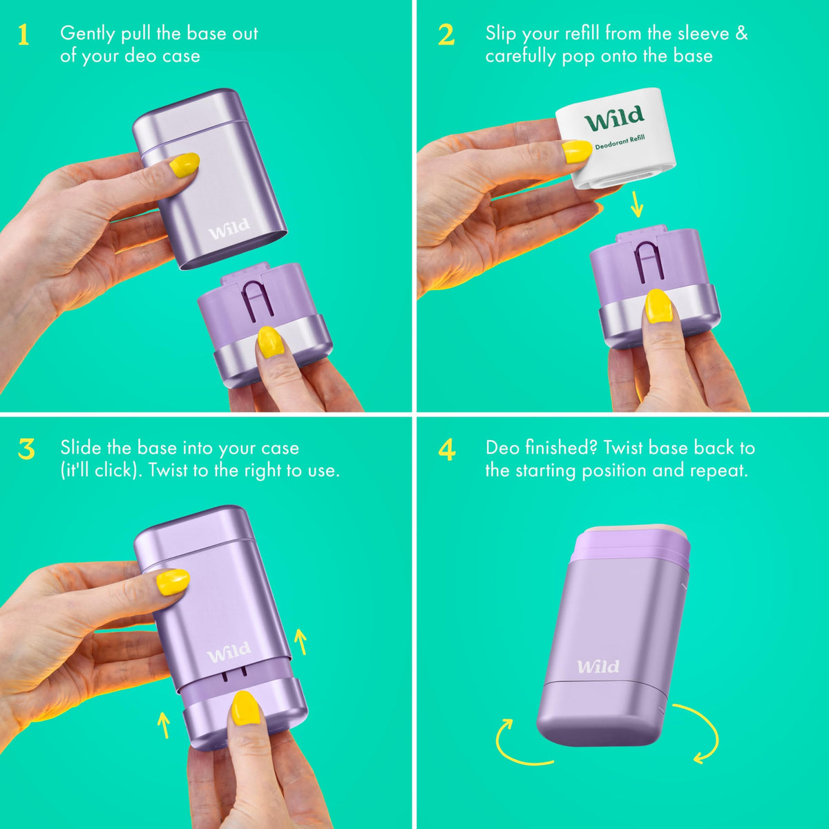 Wild deodorant stick texture being applied illustrating smooth finish