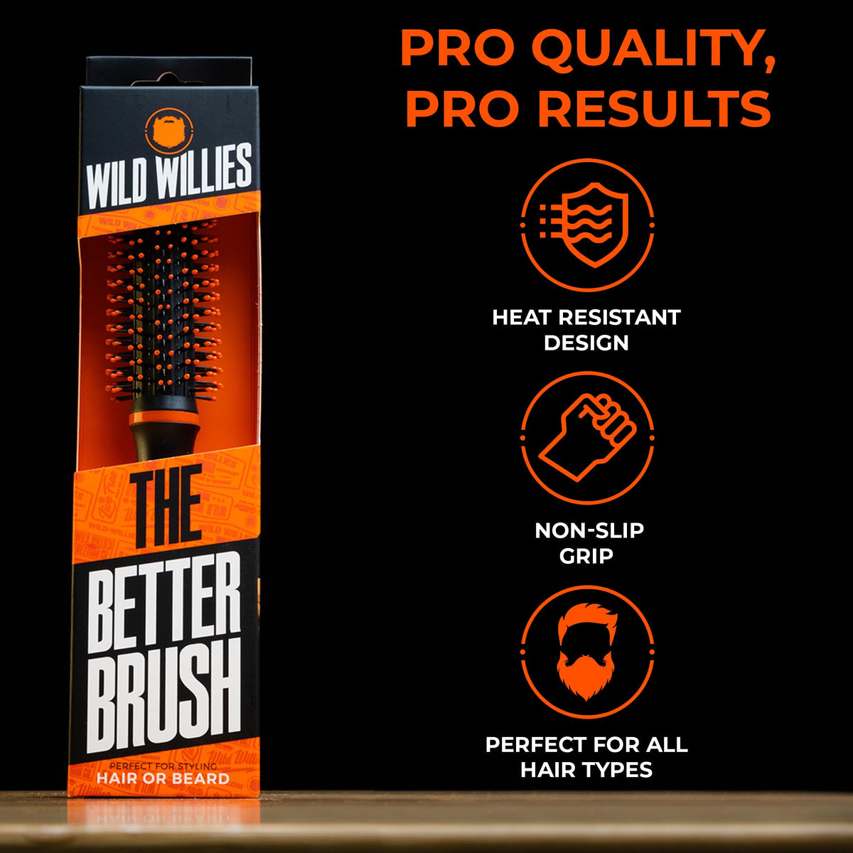 Wild Willies brush in use with blow dryer creating styled volume and shape