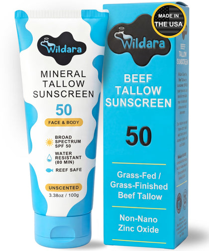 Wildara front packaging shows SPF 50 and moisturizing benefit