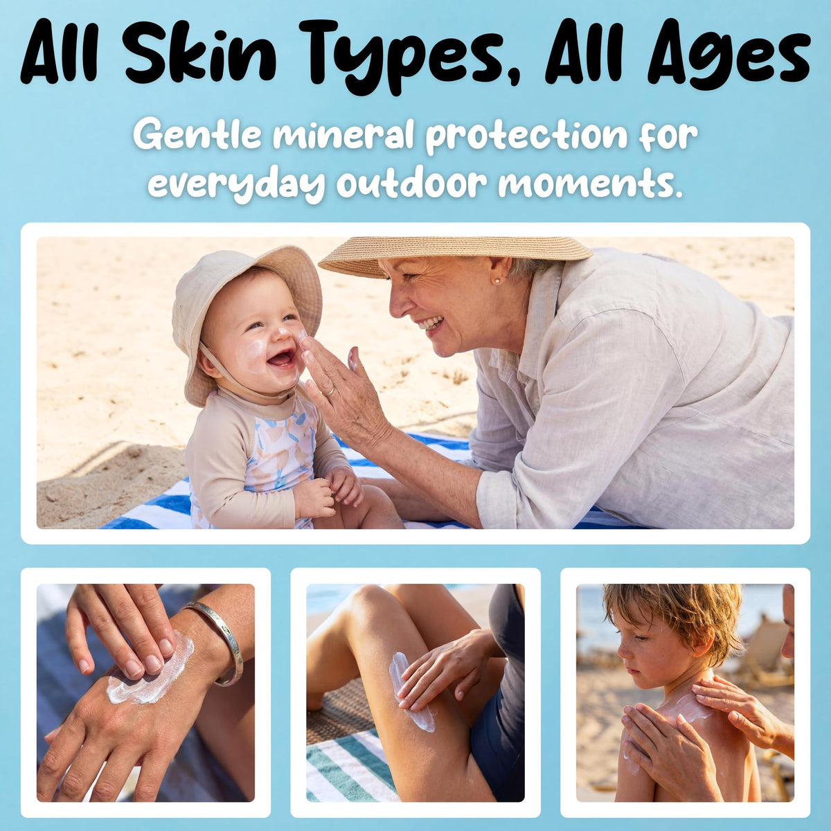 Wildara sunscreen spread on hand showing full coverage and reduced white cast