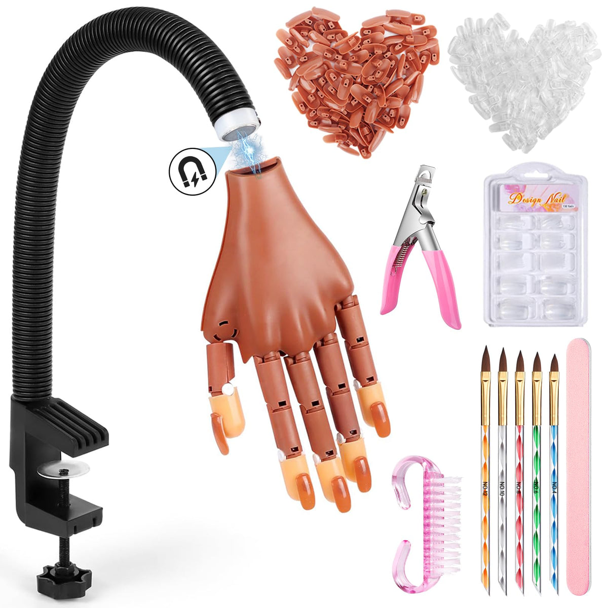 Wilfniee front view of practice hand kit showing contents and packaging benefit: ready-to-use training