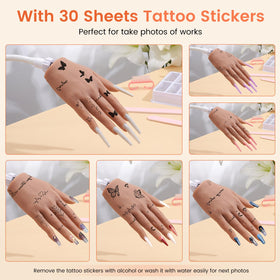 Wilfniee hand fitted with reusable nail tips enabling repeated acrylic practice without glue