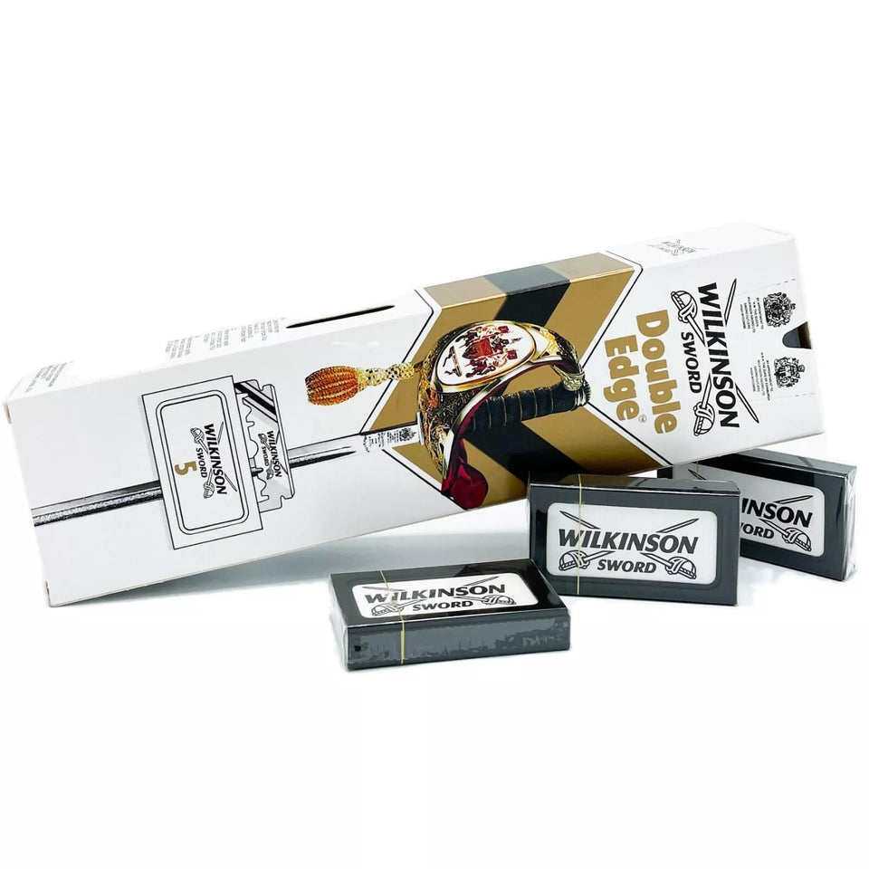 Wilkinson Sword front packaging showing 100-de blade bulk pack and trusted value