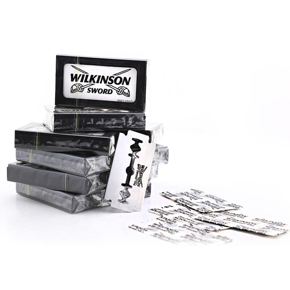 Wilkinson Sword used-blade disposal box showing safe storage and eco-friendly disposal