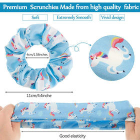 Close-up of WILLBOND unicorn print scrunchie highlighting vibrant colors and cute design appeal