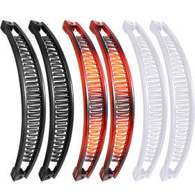 WILLBOND front view of six banana clips showing colors and tidy packaging benefit