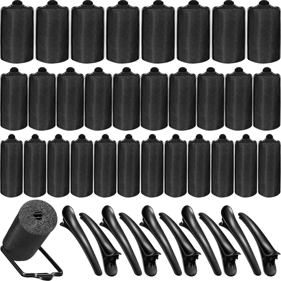 WILLBOND front view of black roller set showing included rollers and clips benefit easy selection