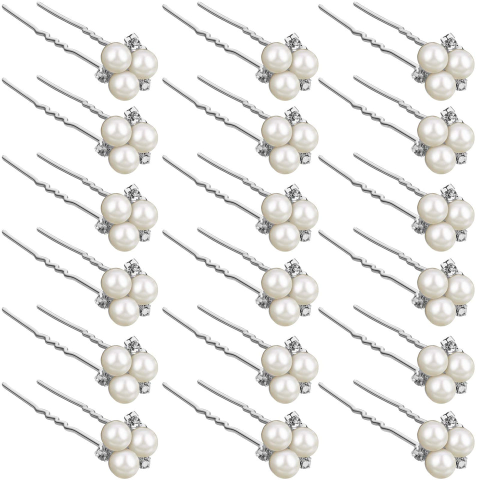 WILLBOND front view of pearl hair pins pack showing quantity and silver finish for events