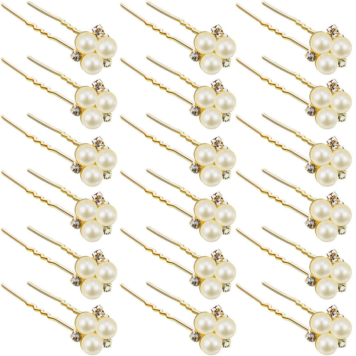 WILLBOND front view of 18 rose gold pearl hair pins showing set and finish benefits
