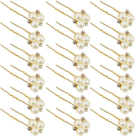 WILLBOND front view of 18 rose gold pearl hair pins showing set and finish benefits