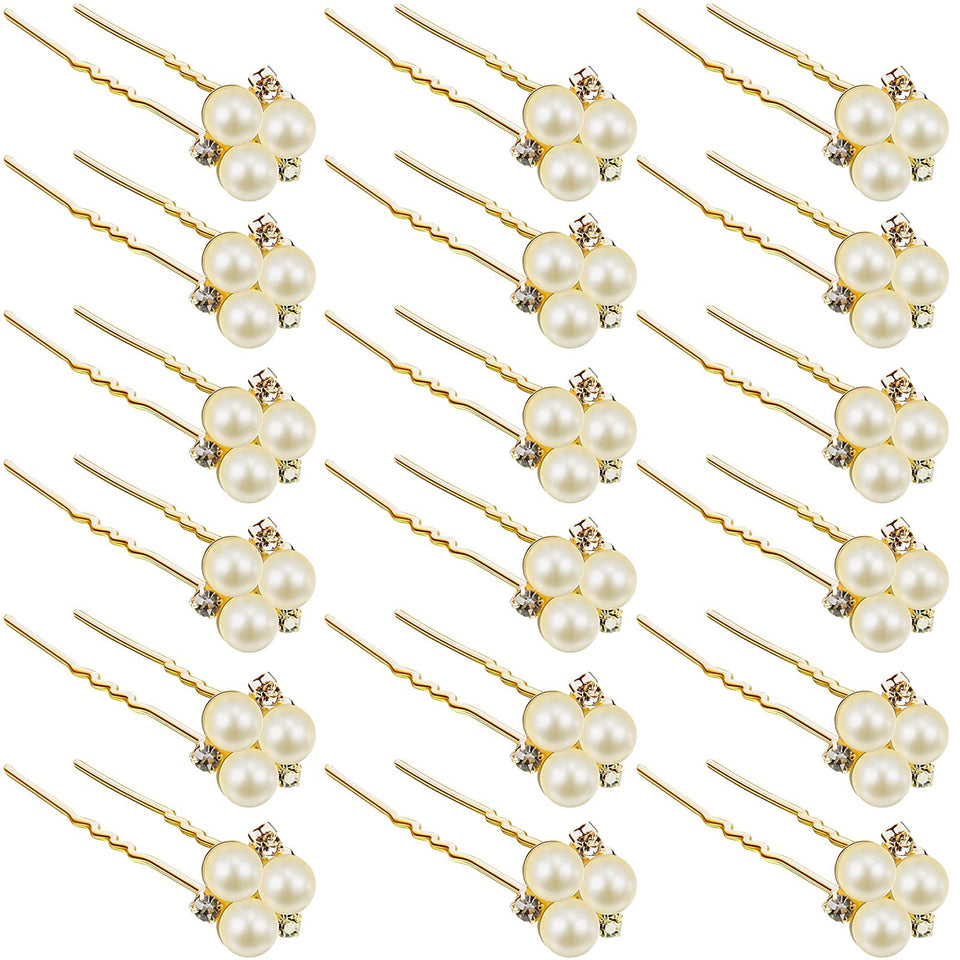 WILLBOND front view of 18 rose gold pearl hair pins showing set and finish benefits