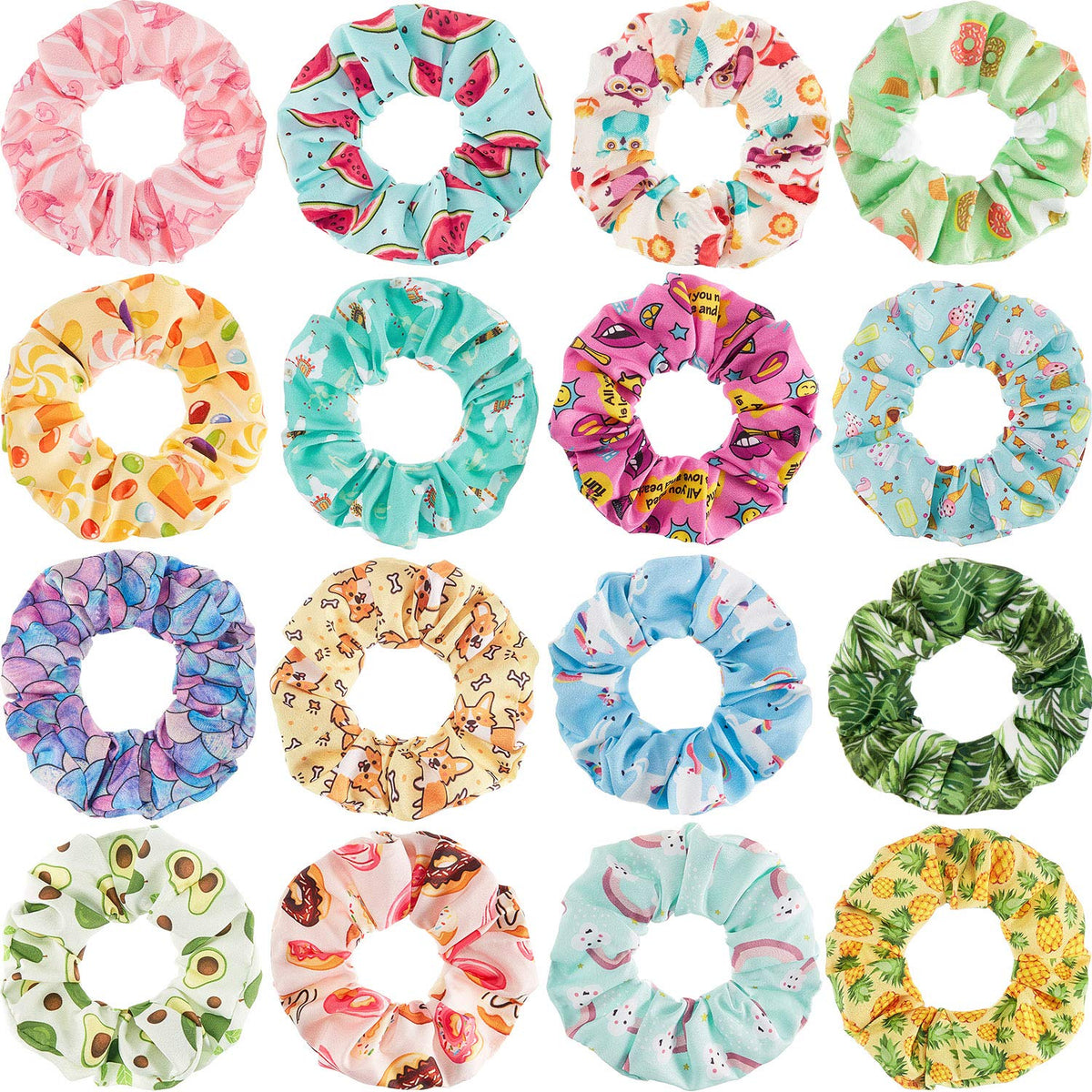 WILLBOND front packaging showing sixteen colorful scrunchies and playful prints for easy outfit matching