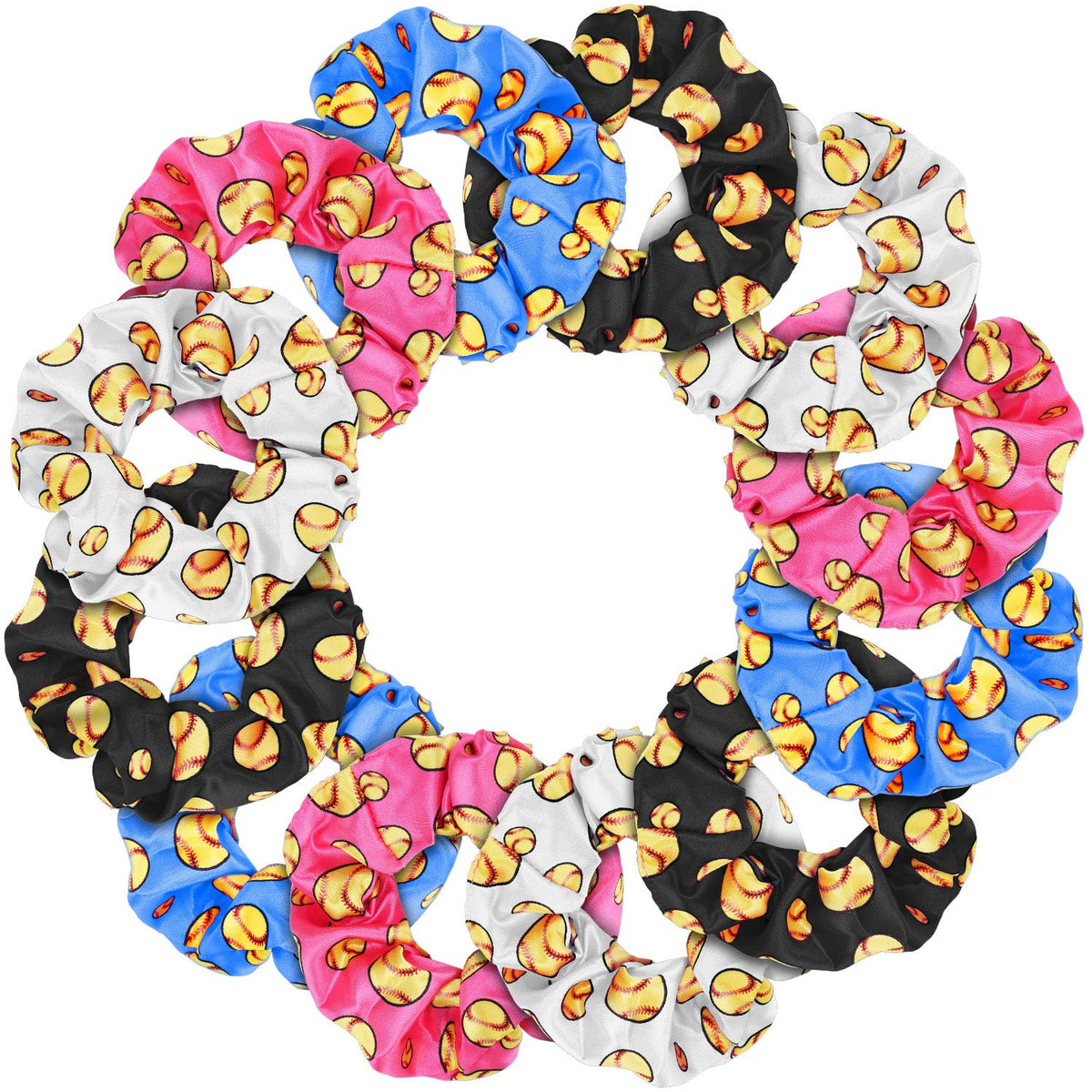WILLBOND front packaging showing 20 softball scrunchies, great bulk gift option