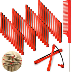 WILLBOND front pack showing 48 red rods and comb for easy heatless styling