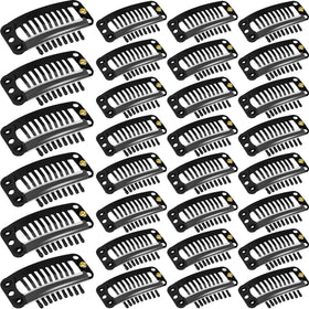 WILLBOND front view of 30 black snap hair extension clips shows full kit for DIY convenience