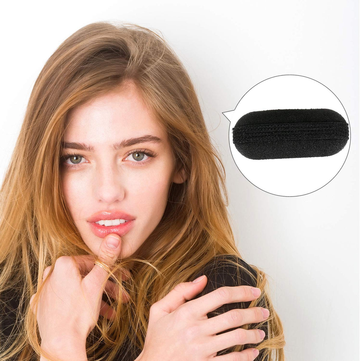 WILLBOND sponge insert placed in a ponytail demonstrating instant root lift