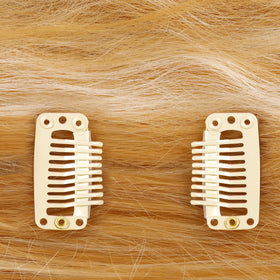 WILLBOND metal clip sewn onto weft showing sew-in installation benefit